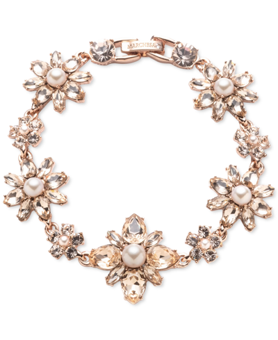 Shop Marchesa Rose Gold-tone Crystal & Imitation Pearl Flower Cluster Flex Bracelet