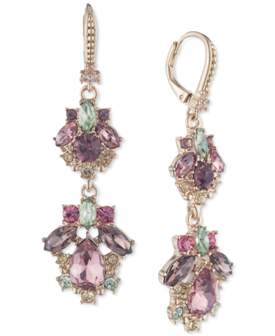 Shop Marchesa Gold-tone Crystal Multicolor Cluster Double Drop Earrings In Pink