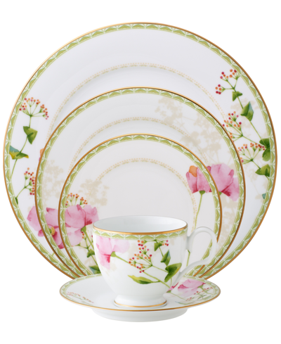 Shop Noritake Poppy Place Setting, Set Of 5 In White/pink/gold-tone