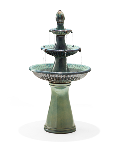 Shop Glitzhome Oversized 3 Tier Ceramic Outdoor With Pump And Led Light Fountain, 45.25" Height In Turquoise