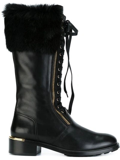 Ferragamo Lapo Lace Up Fur Lined High Shaft Boots In Nero