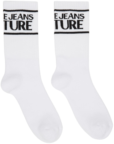 Shop Versace Jeans Couture White Logo Socks In E003 White