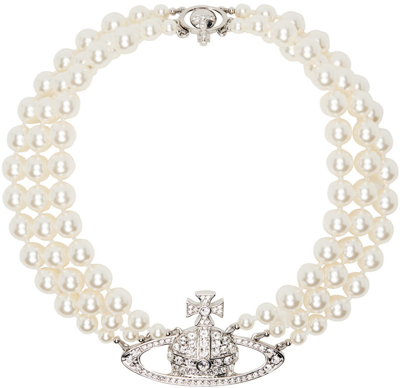 Vivienne Westwood Three Row Pearl Bas Relief Choker Platinum - Atterley ...