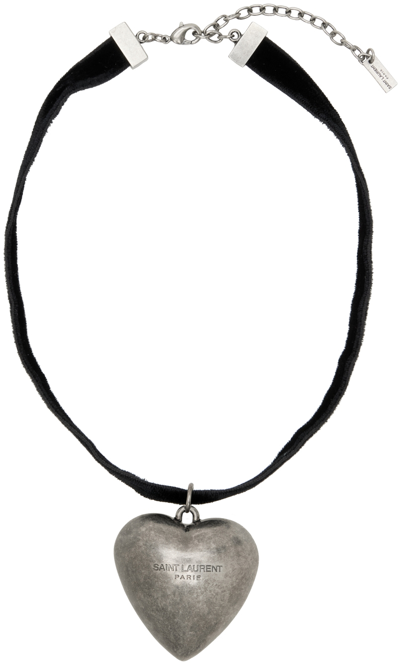 Shop Saint Laurent Black Oversized Heart Choker In 1000 Black