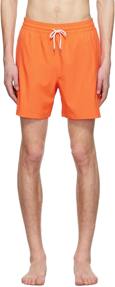 Shop Polo Ralph Lauren Orange Traveler Classic Swim Shorts In Sailing Orange