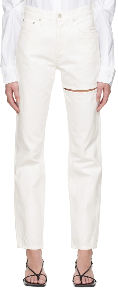 Shop Agolde White Lana Slice Straight Jeans In Element