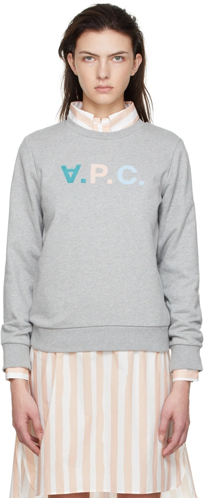 Apc Suzie Flocked-logo Sweatshirt In Pla Heathered Grey