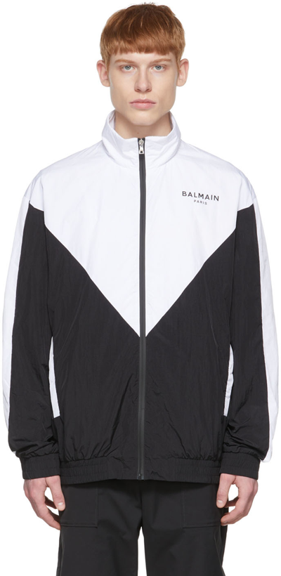 Balmain Black Polyamide Shell Jacket In Eab Noir/blanc