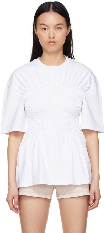 Shop Stella Mccartney White Cotton Smocked T-shirt In 9115 Optical White