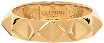 Shop Valentino Gold Rockstud Ring In Cs4 Oro 18