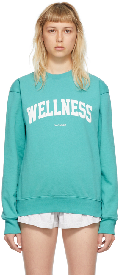 Shop Sporty And Rich Blue Cotton Sweatshirt In Faded Teal/white
