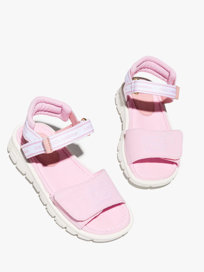 Shop Dolce & Gabbana Logo-embroidered Touch-strap Sandals In Pink