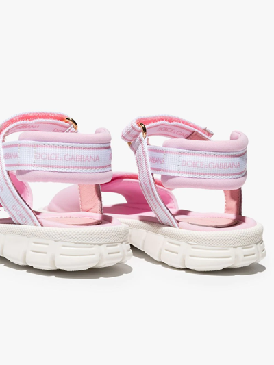 Shop Dolce & Gabbana Logo-embroidered Touch-strap Sandals In Pink