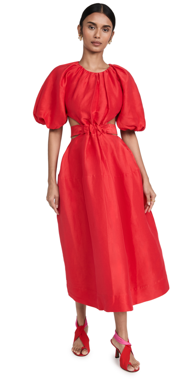 Shop Aje Mimosa Cut Out Midi Dress In Scarlet Red