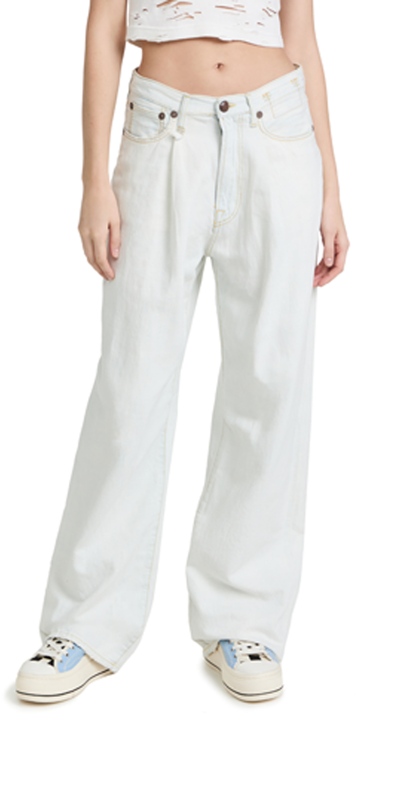 Shop R13 Damon Pleated Jeans In Kinney Linen Indigo