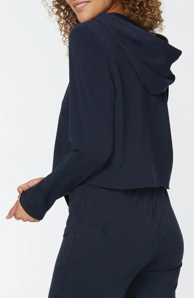 Shop Nydj Crop French Terry Hoodie In Oxford Navy
