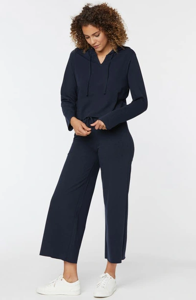 Shop Nydj Crop French Terry Hoodie In Oxford Navy