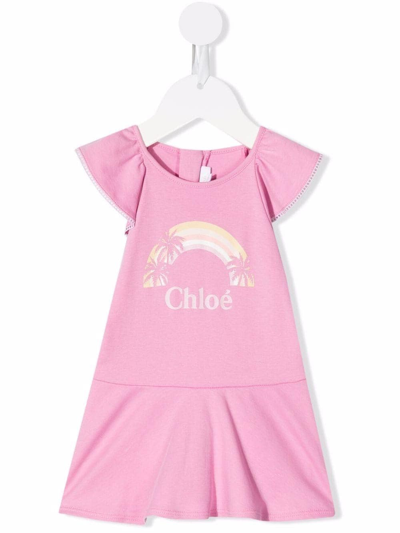 Shop Chloé Rainbow Logo-print T-shirt Dress In Pink