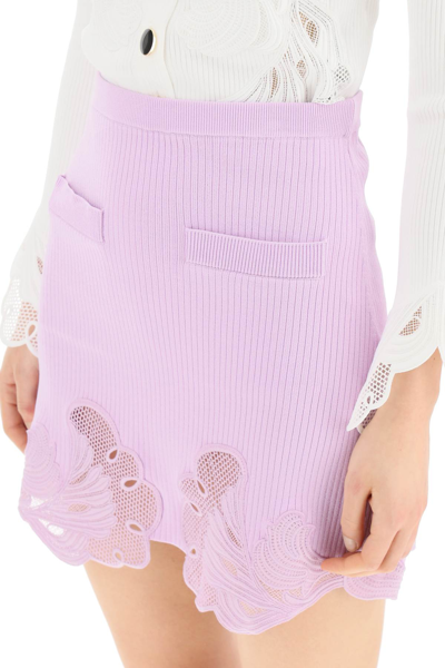 Shop Self-portrait Inserted Lace Knit Mini Skirt In Purple
