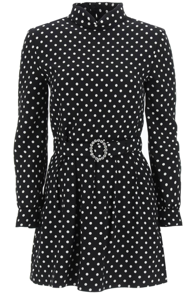 Shop Saint Laurent Polka-dot Viscose Mini Dress In Black,white