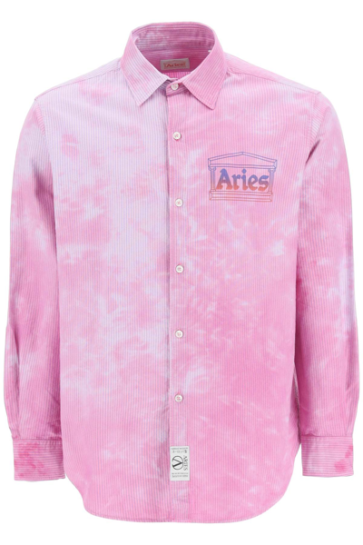 Shop Aries Tie-dye Striped Oxford Shirt In Pink,blue