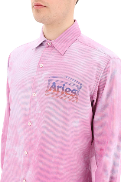 Shop Aries Tie-dye Striped Oxford Shirt In Pink,blue