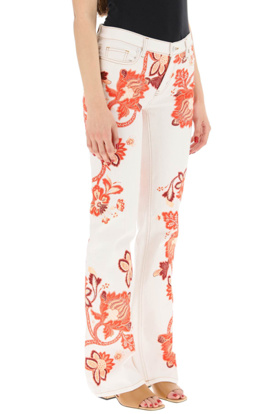 Shop Etro Jeans With Tree Of Life Print In White,orange,red