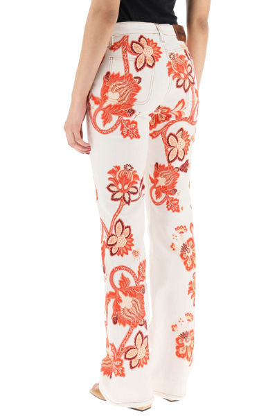 Shop Etro Jeans With Tree Of Life Print In White,orange,red