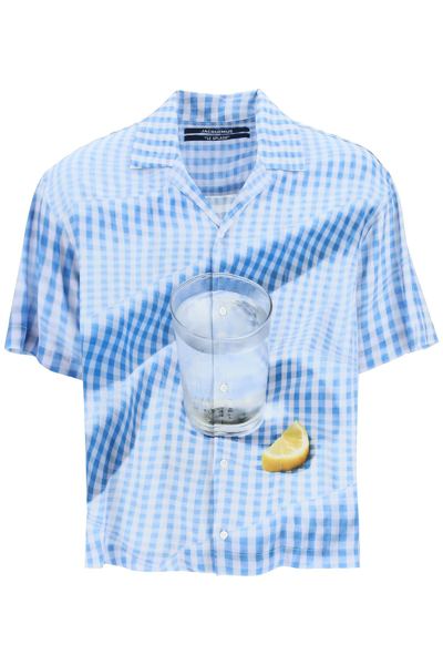 Shop Jacquemus 'la Chemise Jean' Short Sleeve Shirt In Blue,white,yellow