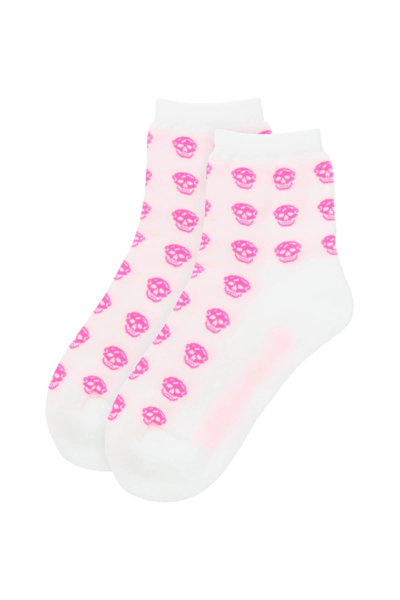 Shop Alexander Mcqueen Multiskull Socks In White,pink