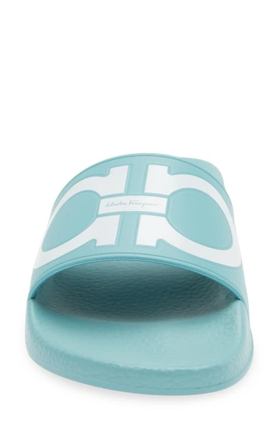Shop Ferragamo Groovy 6 Sport Slide Sandal In Tyrone Turq/ White