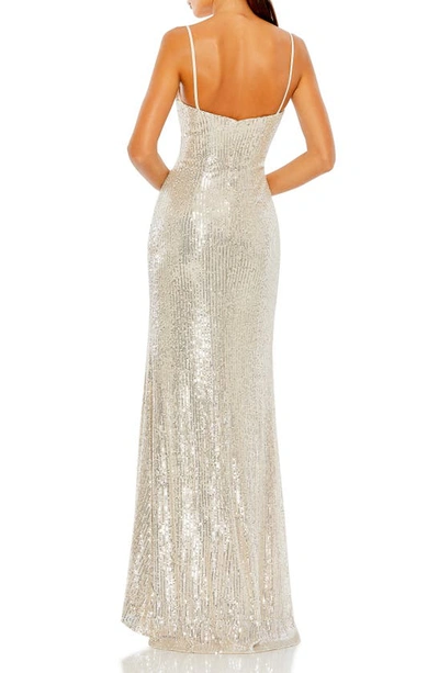 Shop Mac Duggal Sequin Trumpet Evening Gown In Nude Silver