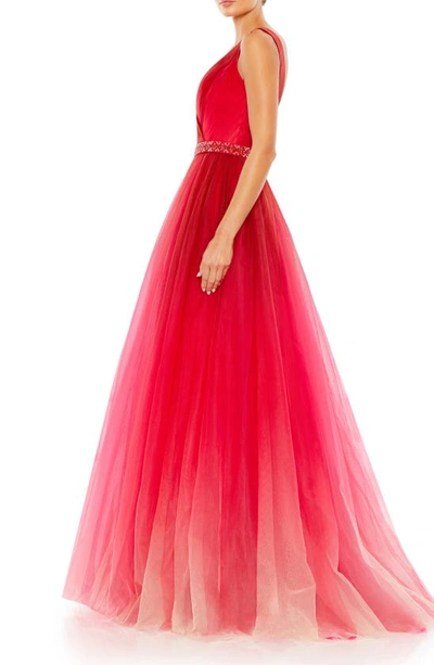 Shop Mac Duggal Beaded Tulle Ballgown In Red Ombre