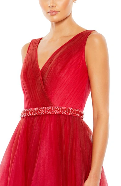 Shop Mac Duggal Beaded Tulle Ballgown In Red Ombre