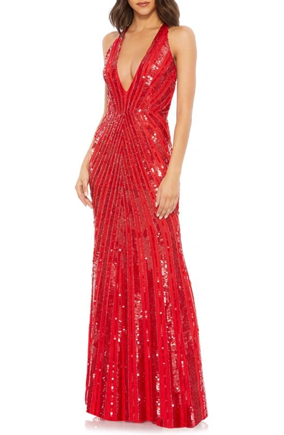 Shop Mac Duggal Sequin & Bead Strappy Open Back Gown In Red