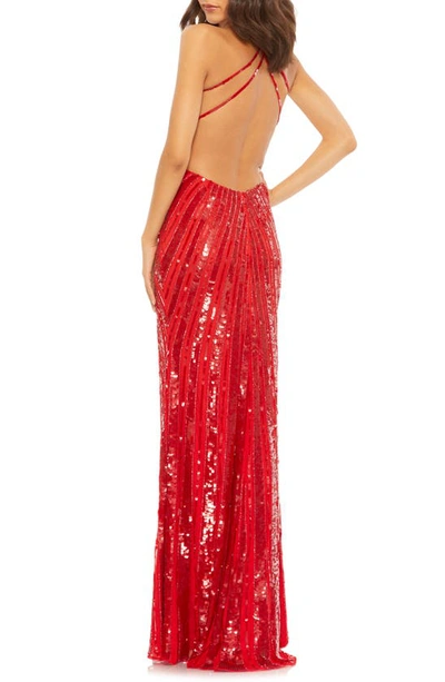 Shop Mac Duggal Sequin & Bead Strappy Open Back Gown In Red
