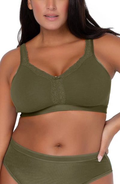 Shop Curvy Couture Lace Trim Wireless Bra In Olive Night