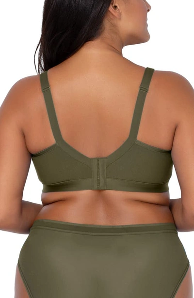 Curvy Couture Lace Trim Wireless Bra In Olive Night