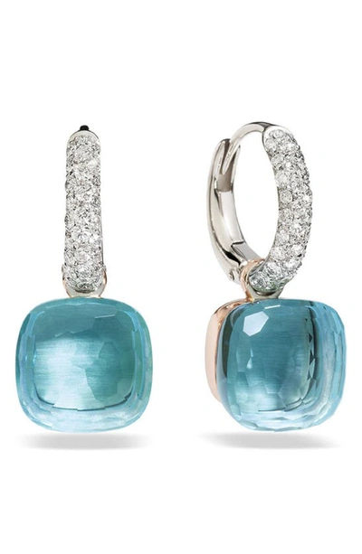 Shop Pomellato Nudo Blue Topaz & Diamond Hoop Drop Earrings In Rose Gold/blue Topaz/diamond