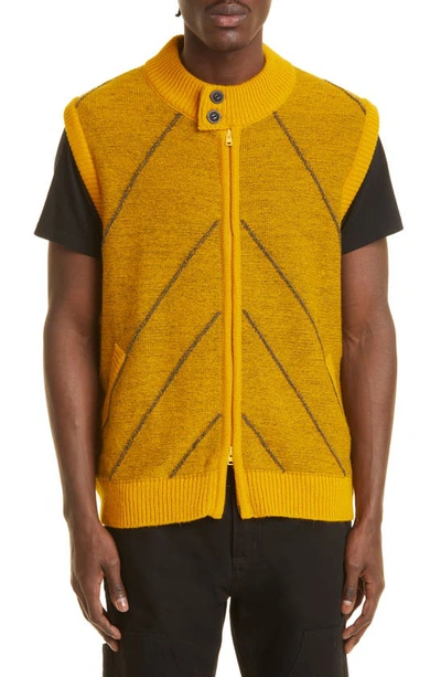 Chevron Reverse Double Knit Sweater Vest In Yellow & Orange