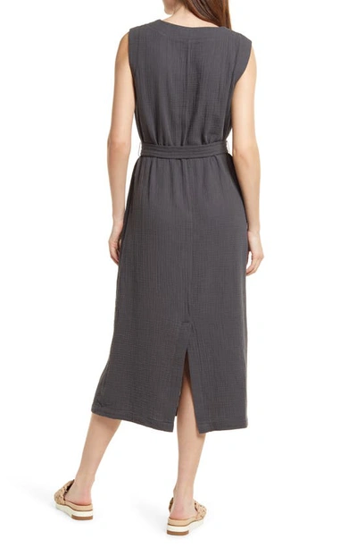 Shop Faherty Dream Costa Sleeveless Organic Cotton Gauze Dress In Washed Black