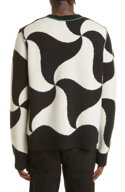 Shop Bottega Veneta Ghost Jacquard Wool Sweater In Black/ Chalk