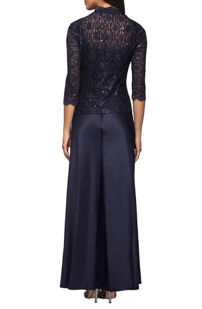 Alex Evenings Sequin Lace & Satin Gown With Jacket In Midnight
