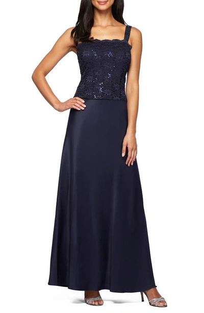 Alex Evenings Sequin Lace & Satin Gown With Jacket In Midnight