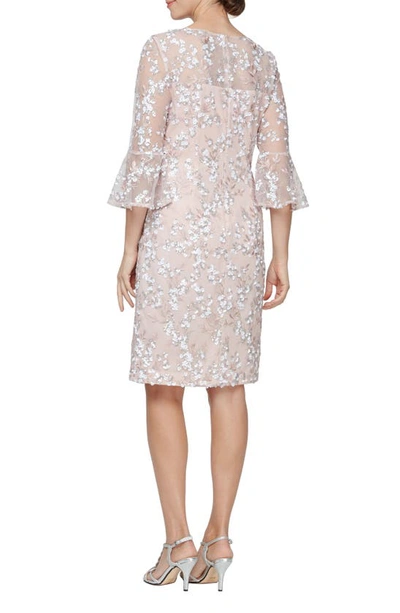 Alex Evenings Embroidered Sequin Sheath Dress In Shell Pink