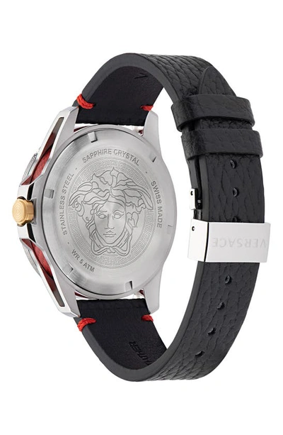Shop Versace Sport Tech Gmt Leather Strap Watch, 45mm In Stainless Steel