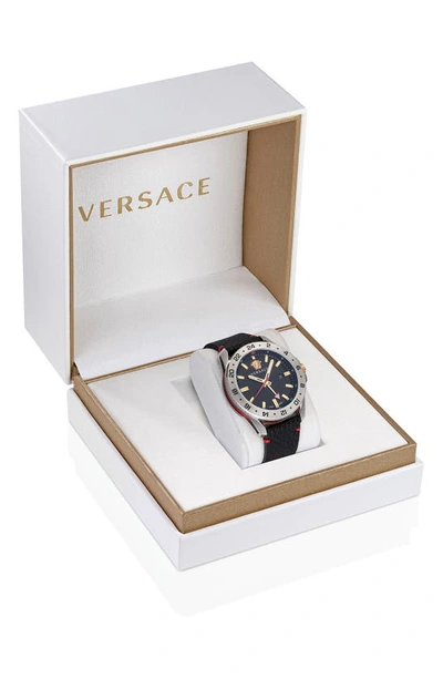 Shop Versace Sport Tech Gmt Leather Strap Watch, 45mm In Stainless Steel