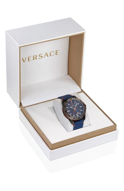 Shop Versace Sport Tech Gmt Leather Strap Watch, 45mm In Ip Gunmetal