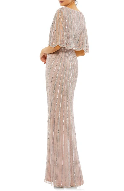 Shop Mac Duggal Wide Sleeve Sequin Gown In Vintage Rose