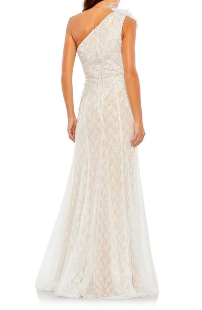 Shop Mac Duggal Lace One-shoulder Gown In Ivory